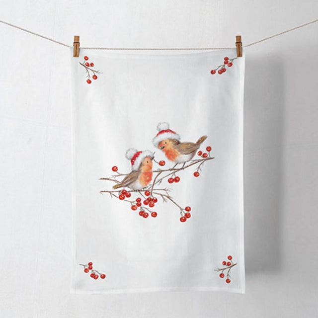 Ręcznik kuchenny Ambiente Christmas Robins biały