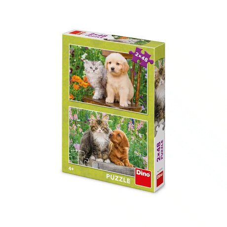 Puzzle dla dzieci Dinotoys Dino z psem i kotem - 2 x 48 elementów