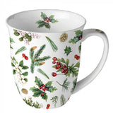 Kubek Ambiente zimowa zieleń 400ml porcelana biała średnica 10x10,5cm