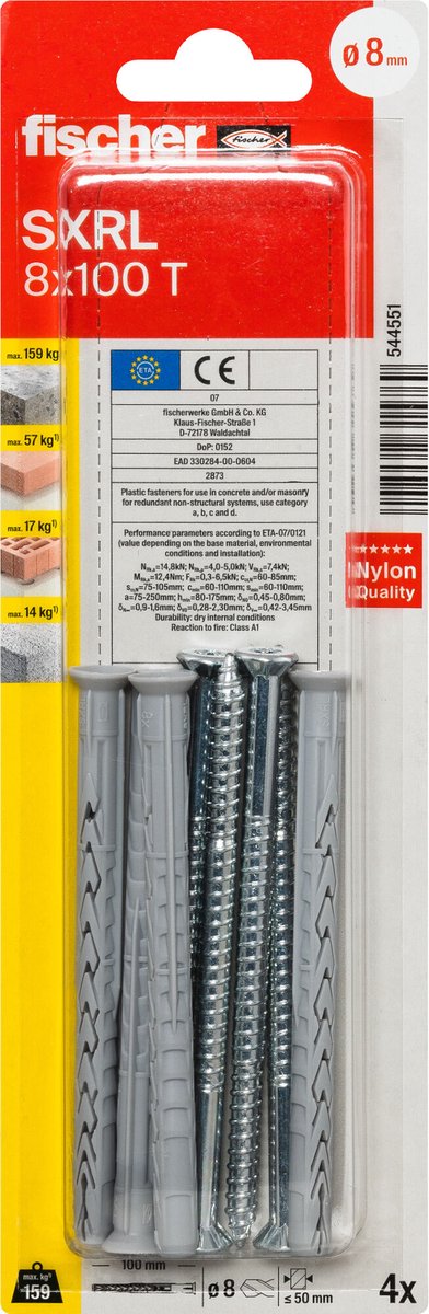 Fischer 544551 sxrl 8 x 100 t k nv constructie plug 100 mm 1 set(s)