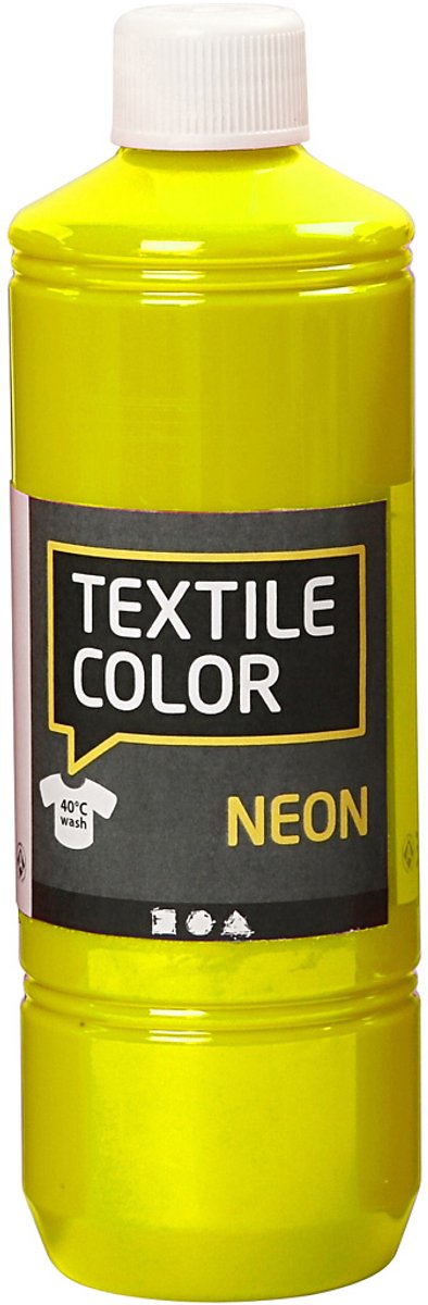 Farba tekstylna Creotime neon żółty – żółta farba odzieżowa – farba do tkanin – barwnik do tekstyliów – farba do tkanin – farba do odzieży – barwienie tekstyliów – barwnik do tkanin – farbowanie odzieży DIY – fluorescencyjny żółty – 500 ml