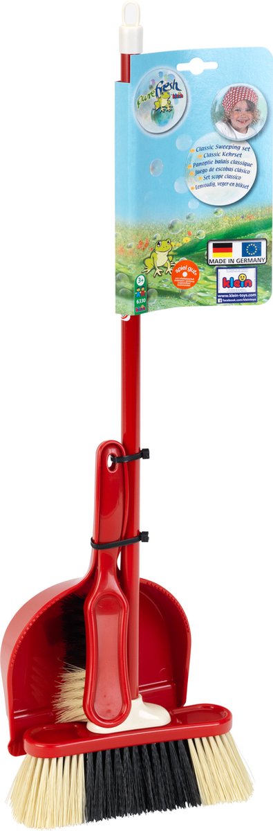Klein Toys Pure Fresh klasyczny zestaw do zamiatania - szufelka, szufelka i miotła - uchwyt o długości 61,5 cm - czerwony