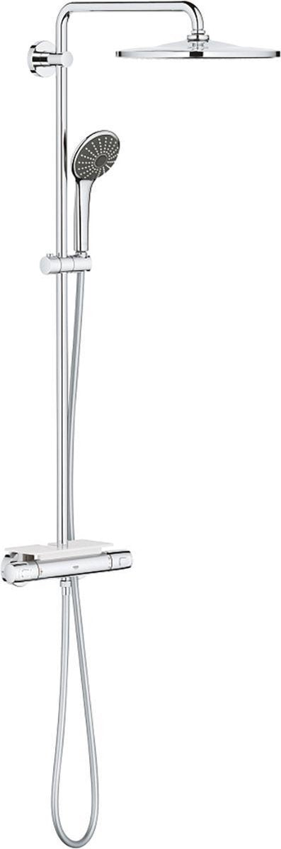 Prysznic ze strumieniem deszczowym Grohe Vitalio Joy 310 - ø 31 cm - w tym kran termostatyczny i półka - z technologią Cooltouch - chrom