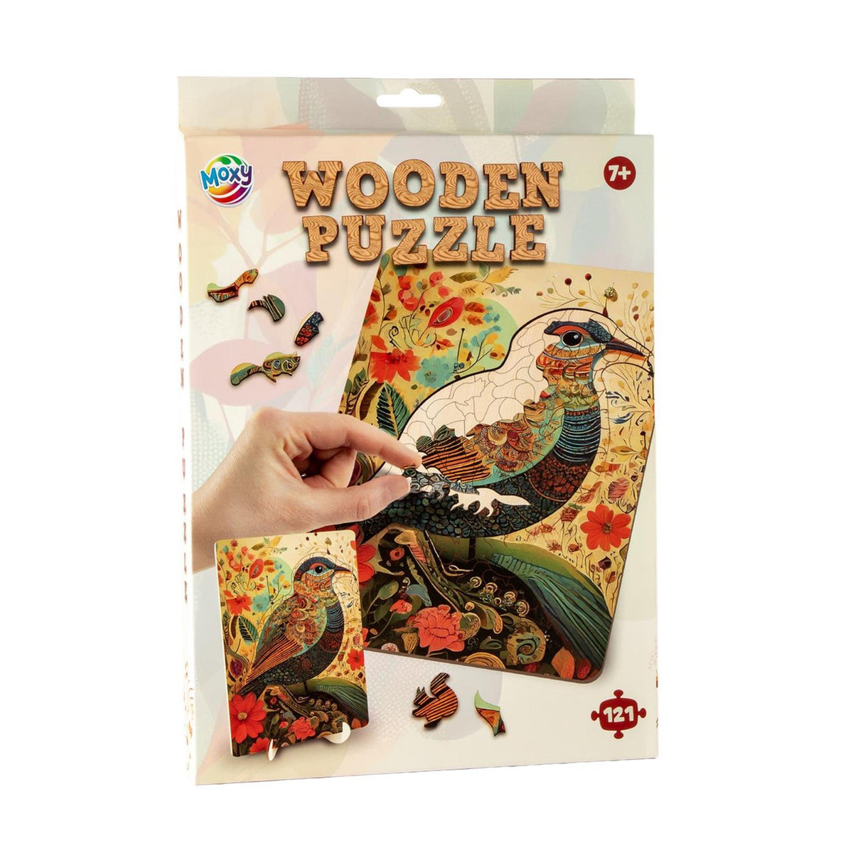 Drewniane puzzle Moxy ptak o unikalnych kształtach, 130szt