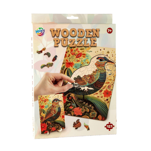 Drewniane puzzle Moxy ptak o unikalnych kształtach, 130szt