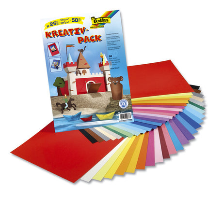 Folia fo-677 Opakowanie z papieru rzemieślniczego zawierające 50 arkuszy, 25 różnych kolorów