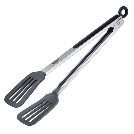 Szczypce do serwowania Westmark, z dużymi silikonowymi łyżkami i gumowymi uchwytami, długość: 34 cm, plastikowy silikon ze stali nierdzewnej, wygodny silikonowy maxi, srebrno-czarny, 16122270