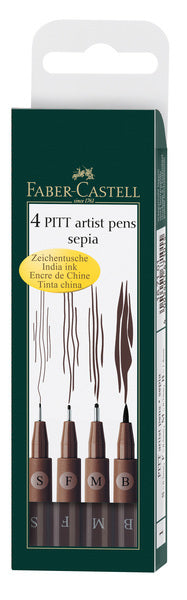 Pióro rysunkowe Faber-castell Faber Castell - cienkopisy - pióro artystyczne Pitt - sepia - 4 sztuki - fc-167101