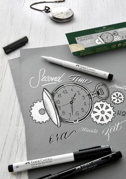 Fineliner Faber-castell - pióro rysunkowe - pióro artystyczne Pitt - czarno-białe - 4 sztuki - fc-167151
