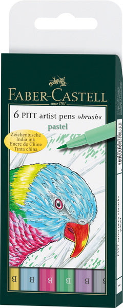 Brushpen Faber-castell - pióro do rysowania - pióro artystyczne Pitt - 6-częściowe - pastelowe kolory - fc-167163