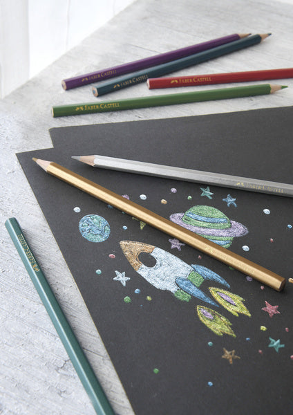 Metaliczne kredki Faber Castell o sześciokątnym kształcie