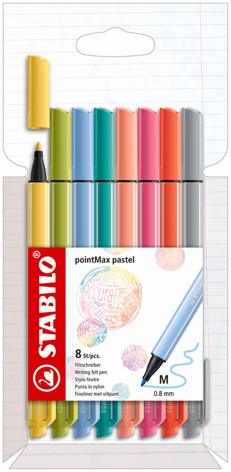 Piórnik pastelowy Stabilo pointmax z 8 kolorami cienkopisów