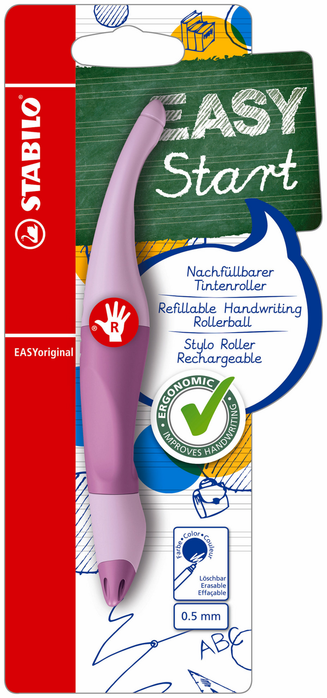 Stabilo easyorginial ergonomiczne pióro kulkowe - dla praworęcznych - niebieski wkład - możliwość ponownego napełnienia - róż pastelowo-liliowy