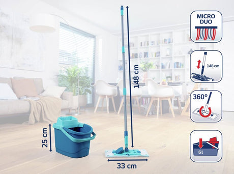 Wycieraczka do podłóg Power Clean firmy Leifheit m – kompletny system – w komplecie. uchwyt (140cm) - szerokość wycierania 33 cm - micro duo
