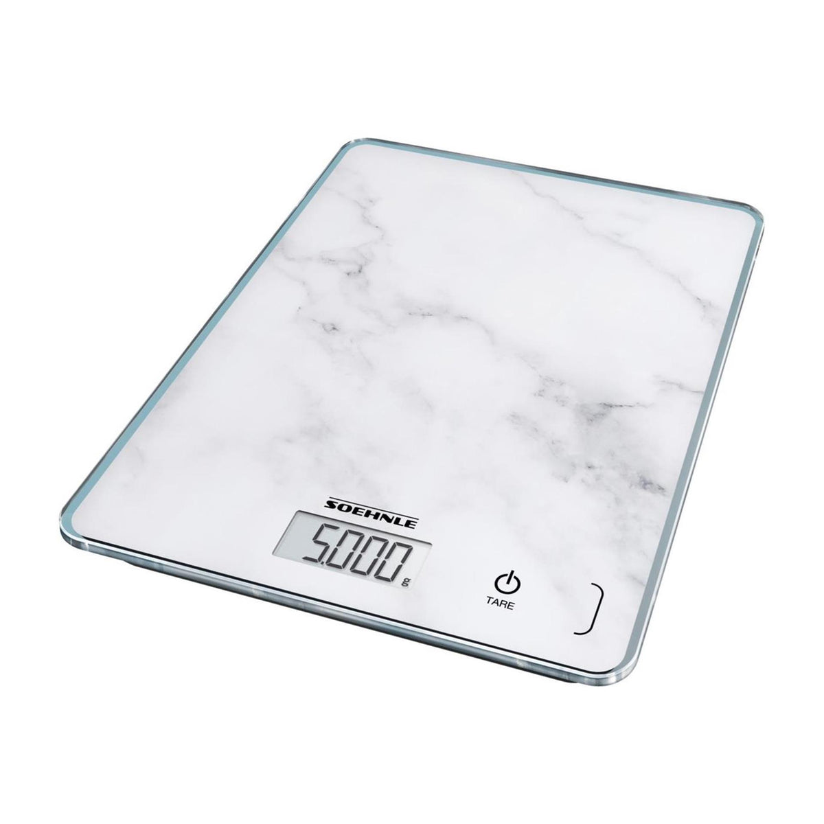 Waga kuchenna Soehnle Compact 300 - cyfrowa - dokładność 1 grama - do 5 kg - wygląd marmuru - biała