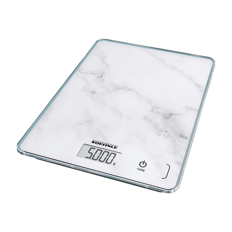 Waga kuchenna Soehnle Compact 300 - cyfrowa - dokładność 1 grama - do 5 kg - wygląd marmuru - biała