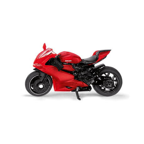 Motocykl Siku 1601, Ducati Panigale 1299 z taśmą i znakiem drogowym, czarny, metalowy plastik, gumowe opony