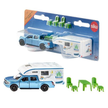 Siku 1693, ford f150 pick-up camper, niebieski 7-częściowy, metal-plastik