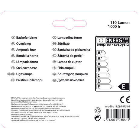 Lampa do piekarnika Scanpart e14 15w 300gr tuba a2