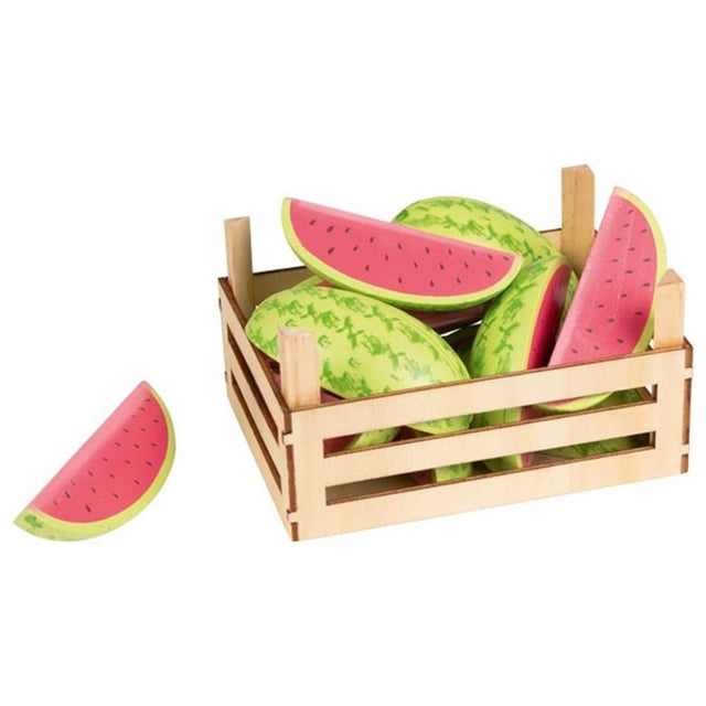 Melony w skrzynce z owocami. Wysokość 8,5 cm. 3+.