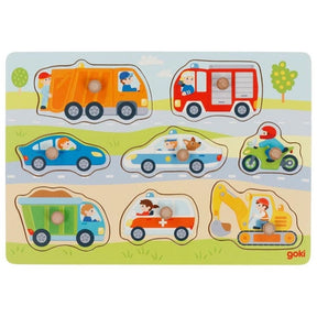 Pojazdy z przyciskami Goki. 8 sztuk. 30x21x2,