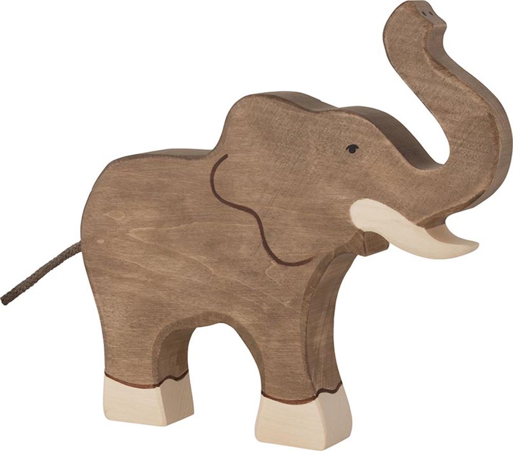 Słoń Holztiger z trąbą do góry. 18cm.