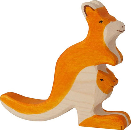 Puszcza Holztiger - kangur z młodymi - 15x3x13cm - drewniana figura - ręcznie robiona