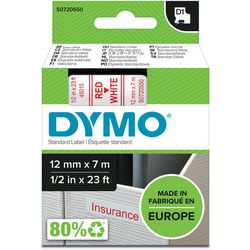 Taśmy dymo d1 poliester 12mmx7m czerwono-biały połysk