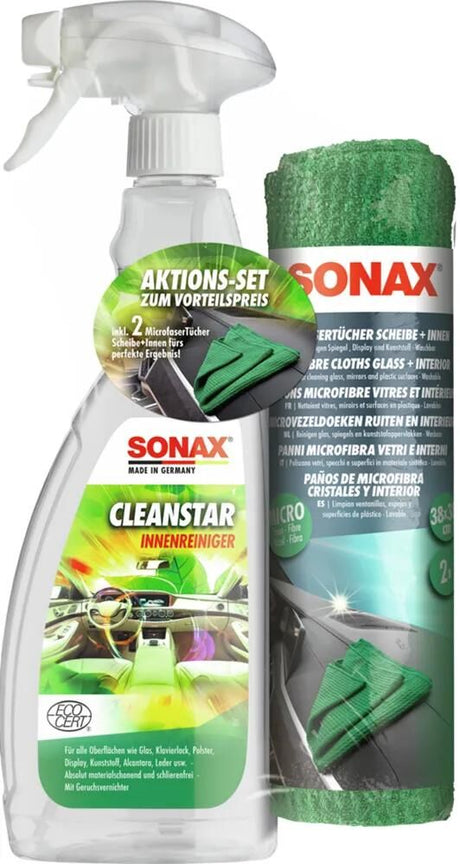 Zestaw akcji Sonax cleanstar ecocert + zestaw microfasertücher clean star 750 ml