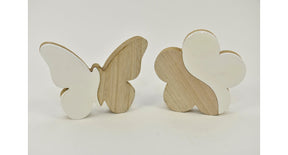 Wooden flower butterfly 2 ass. 13x2x14cm natural white