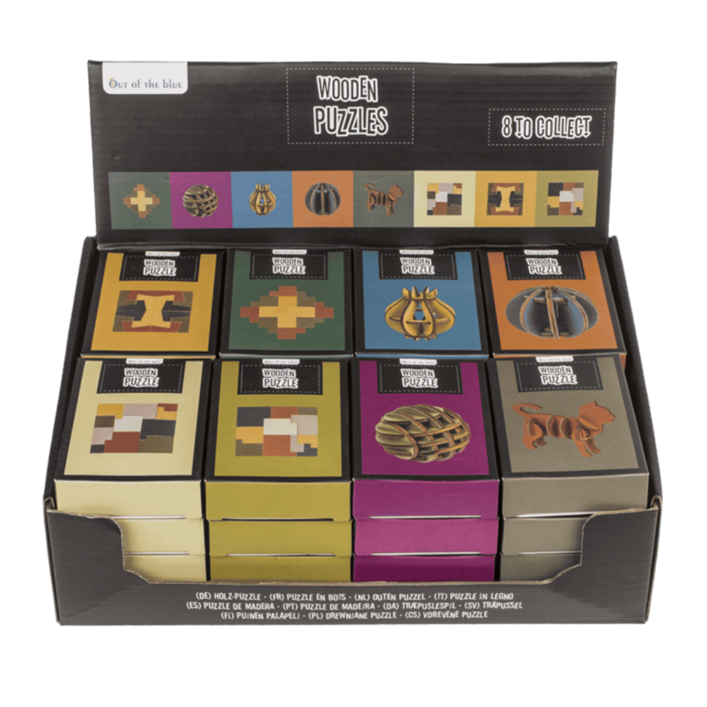 Drewniane puzzle Dsp, 8 sztuk w pudełku.
