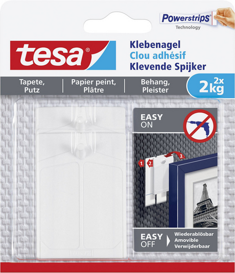 Gwoździe Tesa do wrażliwych powierzchni - łatwe w aplikacji i usuwaniu - siła przyczepności 2 x 2 kg