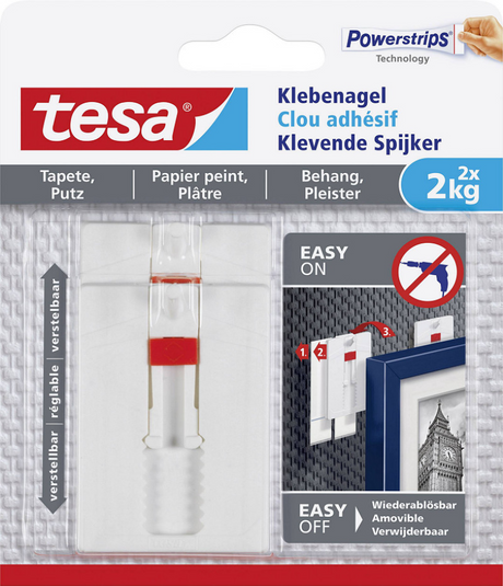 Gwóźdź regulowany Tesa do tynków tapetowych 2 kg - 2 sztuki - gwóźdź ścienny - zdejmowany