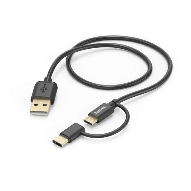 Hama Kabel micro USB 2w1 z adapterem USB Type-C 1 m, czarny