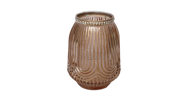 Tealight holder loag d9 h12cm pink gold