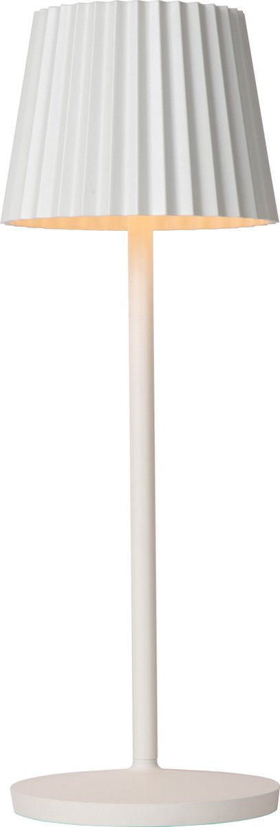 Lucide Justine - ładowalna lampa stołowa do użytku wewnątrz na zewnątrz - akumulator - dioda ściemnialna - 1x2w 2700k - ip54 - z bezprzewodową stacją ładującą - biały