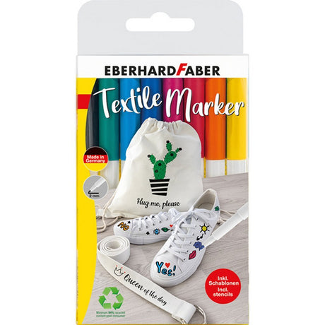 Markery tekstylne Eberhard faber - 8 sztuk - w plastikowym pudełku - 4 szablony - ef-578208