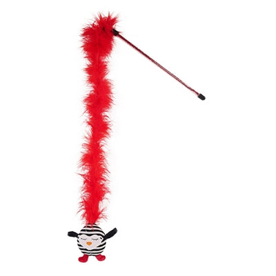 Wędka dla kota z palisandru, pingwin w paski z piórkiem
