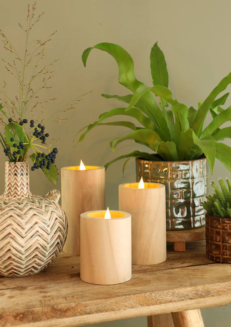 Ideas 4 seasons led kaars hout ø8 h.15 cm met timer bruin