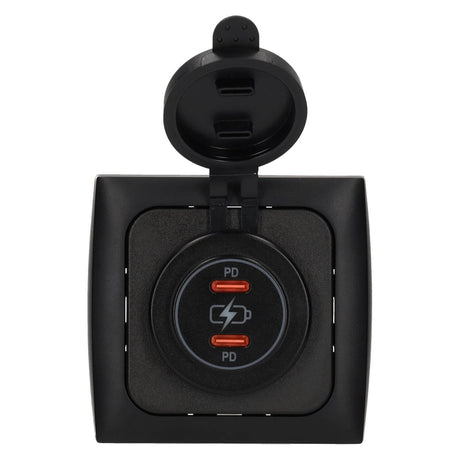 C-line power line 2x usb-c pd 36w lader met opal afdekraam zwart - zonder verkoopverpakking