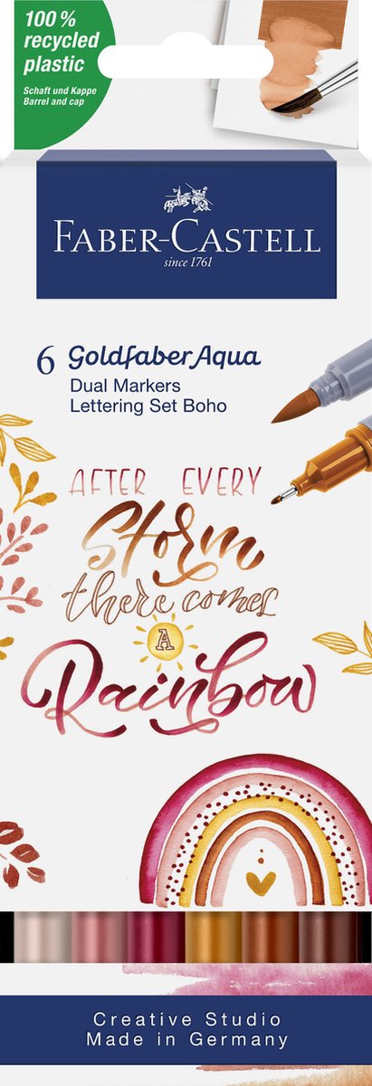 Faber-castell - duo marker akwarelowy - goldfaber - etui 6 sztuk - zestaw do napisów boho - pędzel 0,6mm - fc-164518