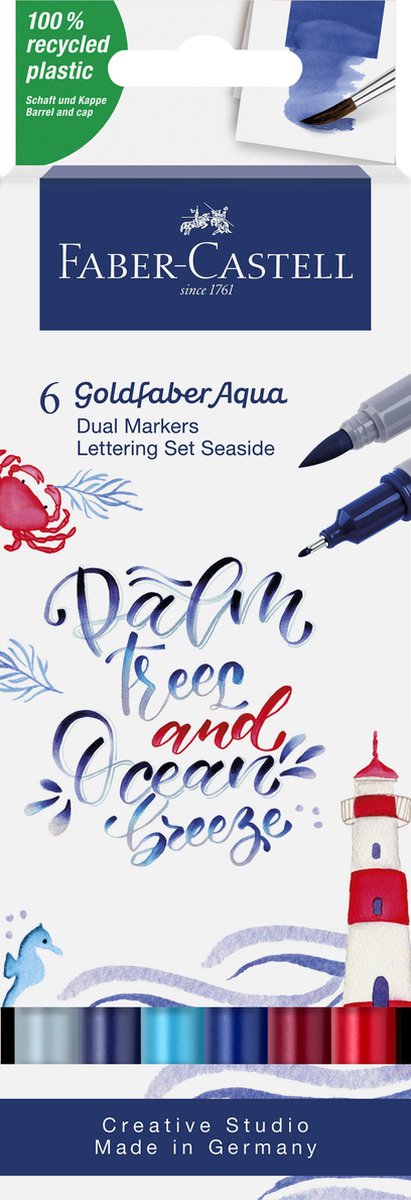 Faber-castell - podwójny marker akwarelowy - goldfaber - etui 6 sztuk - zestaw do napisów w dżungli - pędzel 0,6 mm - fc-164519