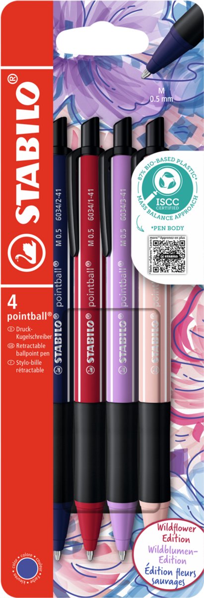 Stabilo pointball - długopis - naturecolors Wildflower - możliwość ponownego napełnienia - etui z 4 kolorami