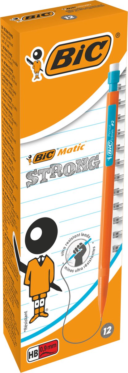 Ołówki automatyczne Bic matic strong 0,9 mm hb - różne kolory korpusu - pudełko 12 sztuk