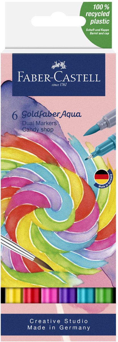 Faber-castell - duo marker akwarelowy goldfaber - etui 6 sztuk candy shop - pędzel 0,6mm - fc-164528