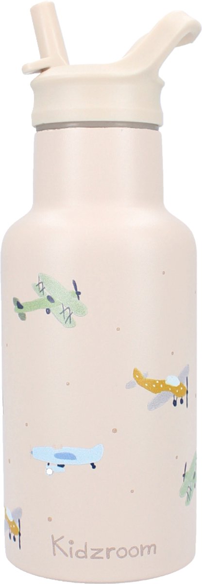 Kidzroom small talk - kubek szkolny i butelka do picia - 350ml - stal nierdzewna - samolot - beż