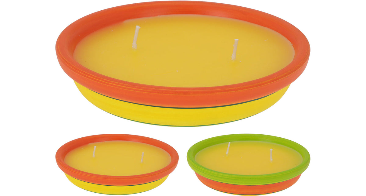 Kaars citronella in schaal 2 assortie d15 h4cm