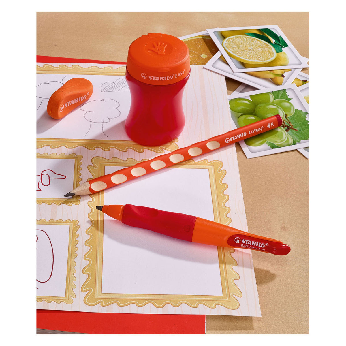 Stabilo easysharpener - temperówka 3 w 1 - prawa - czerwona
