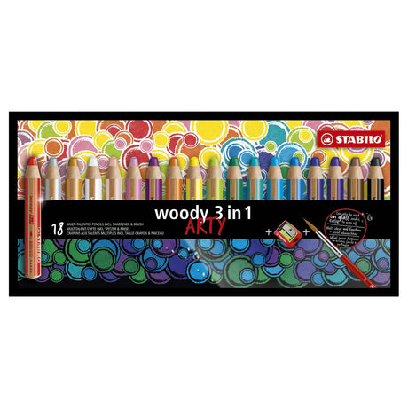 Stabilo Woody 3 w 1 - wszechstronnie utalentowana kredka - arty - zestaw 18 szt. + temperówka