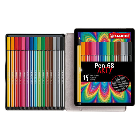 Flamastry Stabilo pen 68 arty w metalowym opakowaniu - 15 szt.